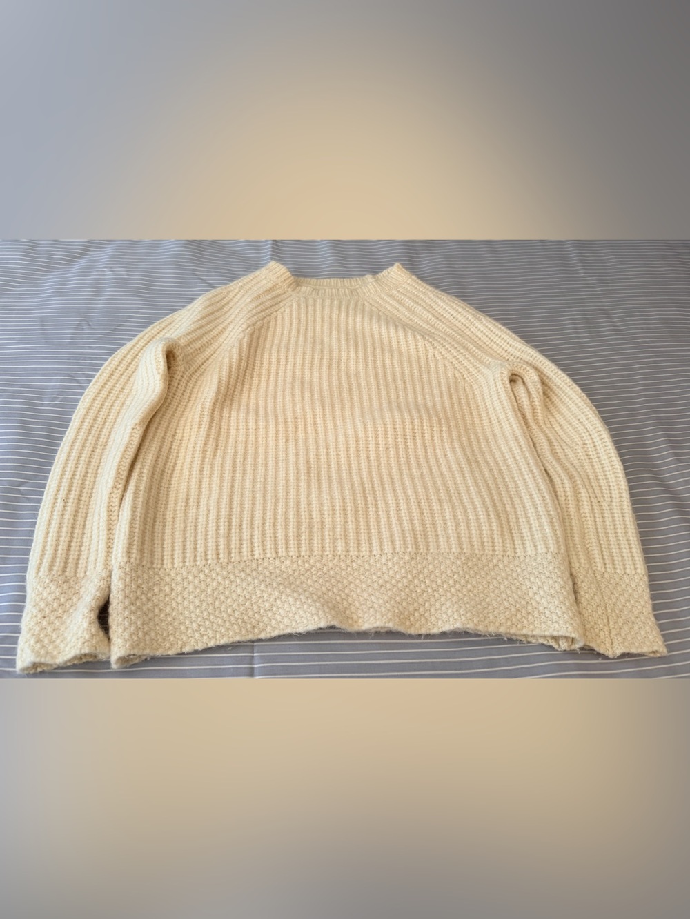 Cream Ribbed Knit Women's Sweater